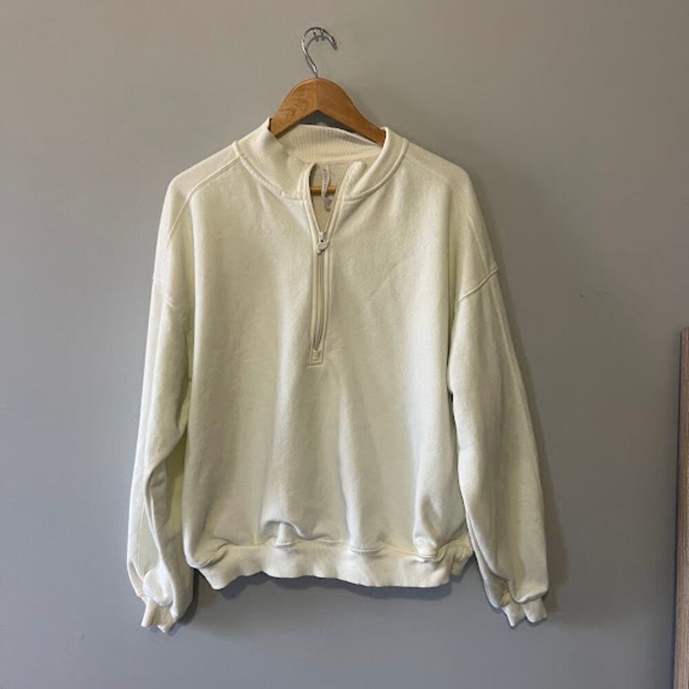 Fabletics Womens 1X Cream Quarter Zip Pullover Sweater